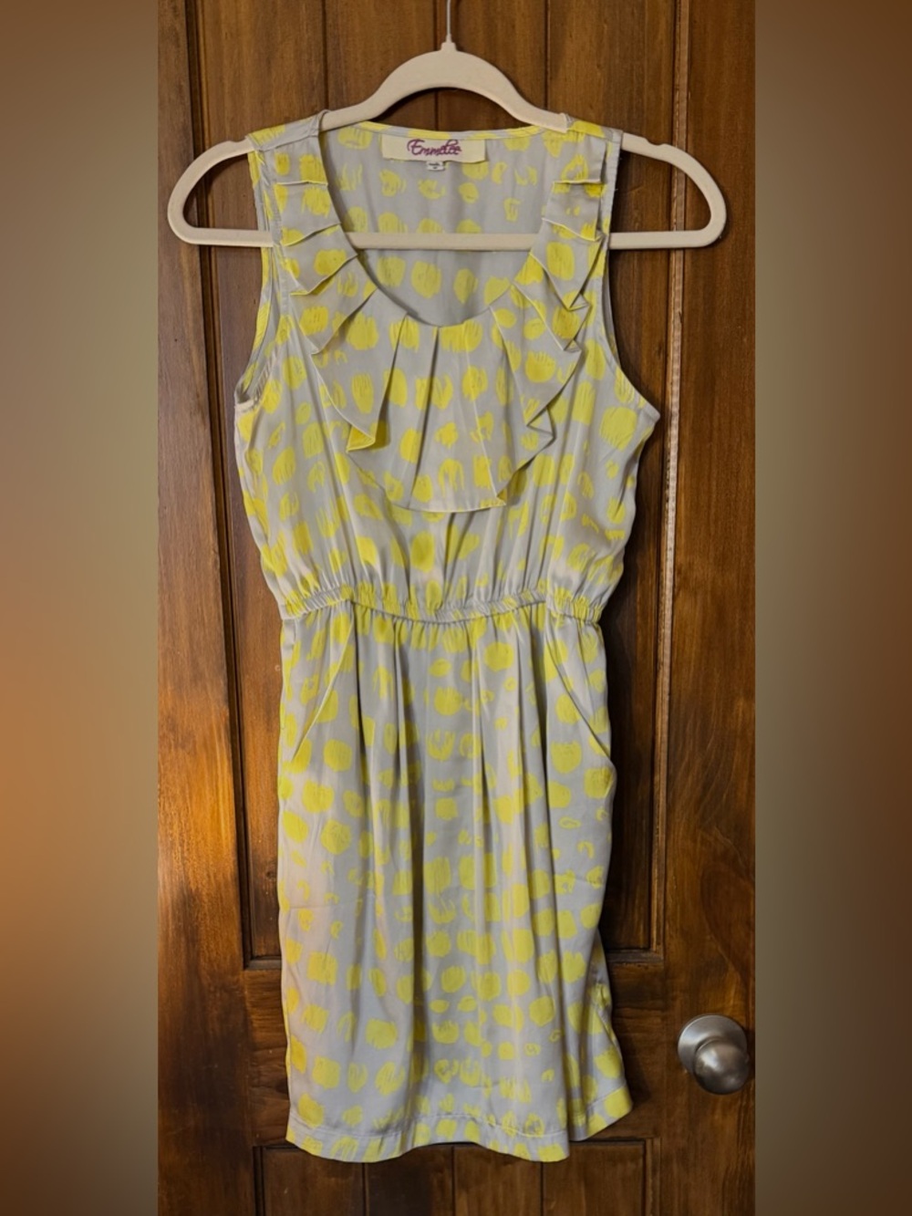 Emmelee Yellow Spot Ruffle-Neck Sleeveless Mini Dress